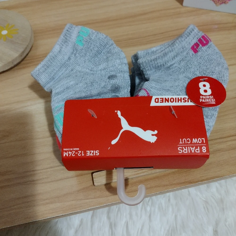 Puma 8 Pair Low Cut Cushioned Socks Girl 12-24 Months NWT